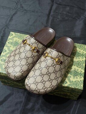 Gucci Brown Monogram Mules